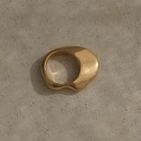HALO ring in 18k gold plating on recycled silver, showcasing natural shiny surface and unique design.