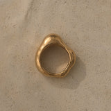 MUSA ring in gold finish made from recycled materials, representing ethical handmade jewelry.