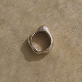 MUSA ring made from recycled silver with a natural shiny finish, showcasing ethical handmade craftsmanship.