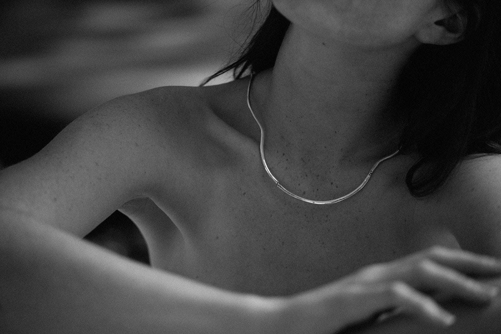 Elegant PLACID necklace in recycled silver, showcasing sustainable and ethical jewelry design.