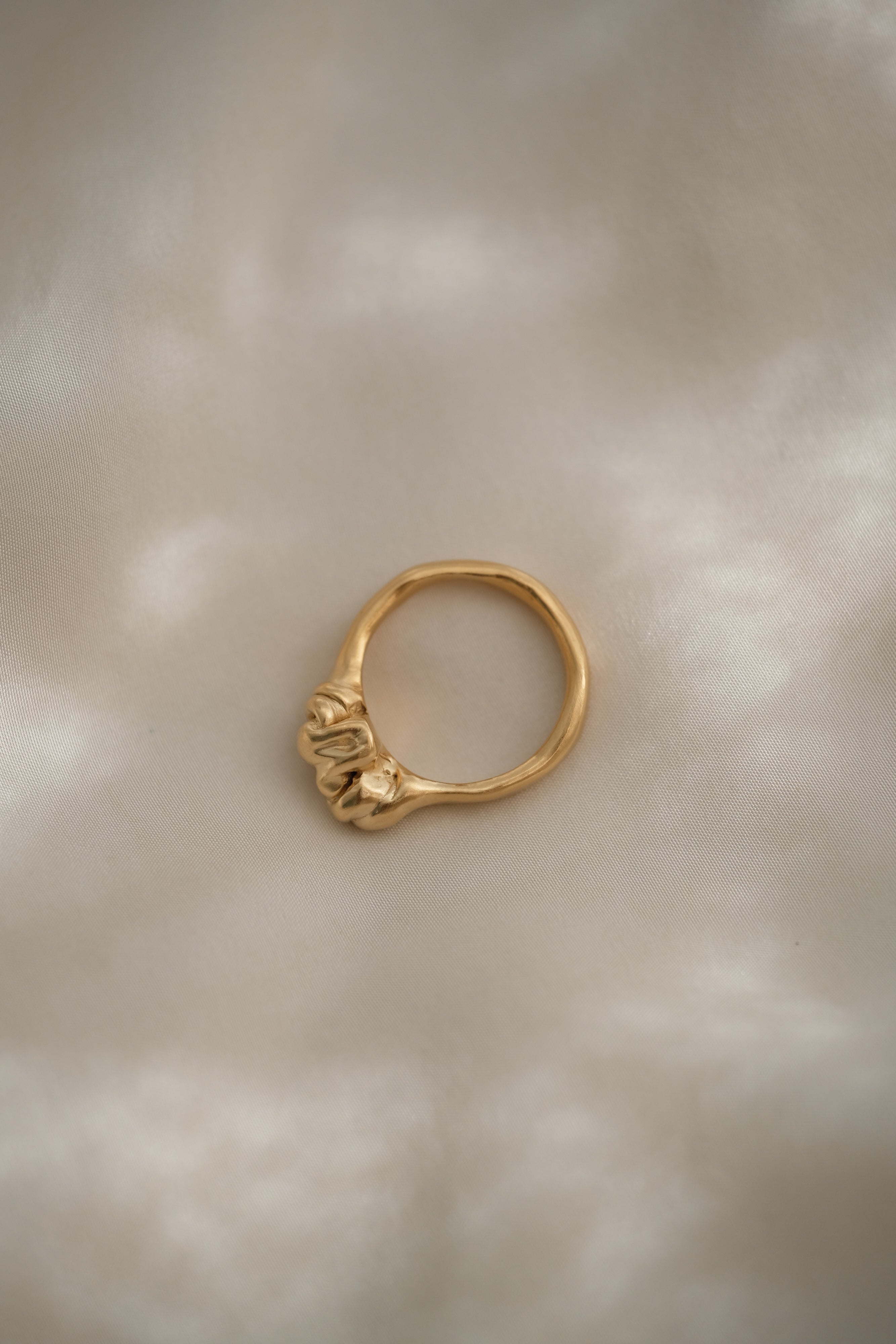 Unique handmade ring in satin finish, 18k gold-plated on recycled silver. Ethical and sustainable jewelry from Basel, Switzerland.