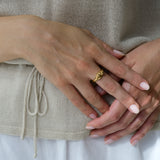 Handmade DROP 04 ring in 18k gold-plated recycled silver, showcasing ethical and sustainable jewelry.