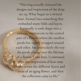 Inspirational quote about the design of DROP 04 ring, featuring sustainable and unique jewelry craftsmanship.