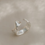 Handmade DROP 04 ring in 925 recycled silver, featuring a unique design and satin finish, crafted sustainably in Basel, Switzerland.