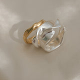 Handmade sustainable ring in 925 recycled silver and gold, unique ethical jewelry from Basel, Switzerland.