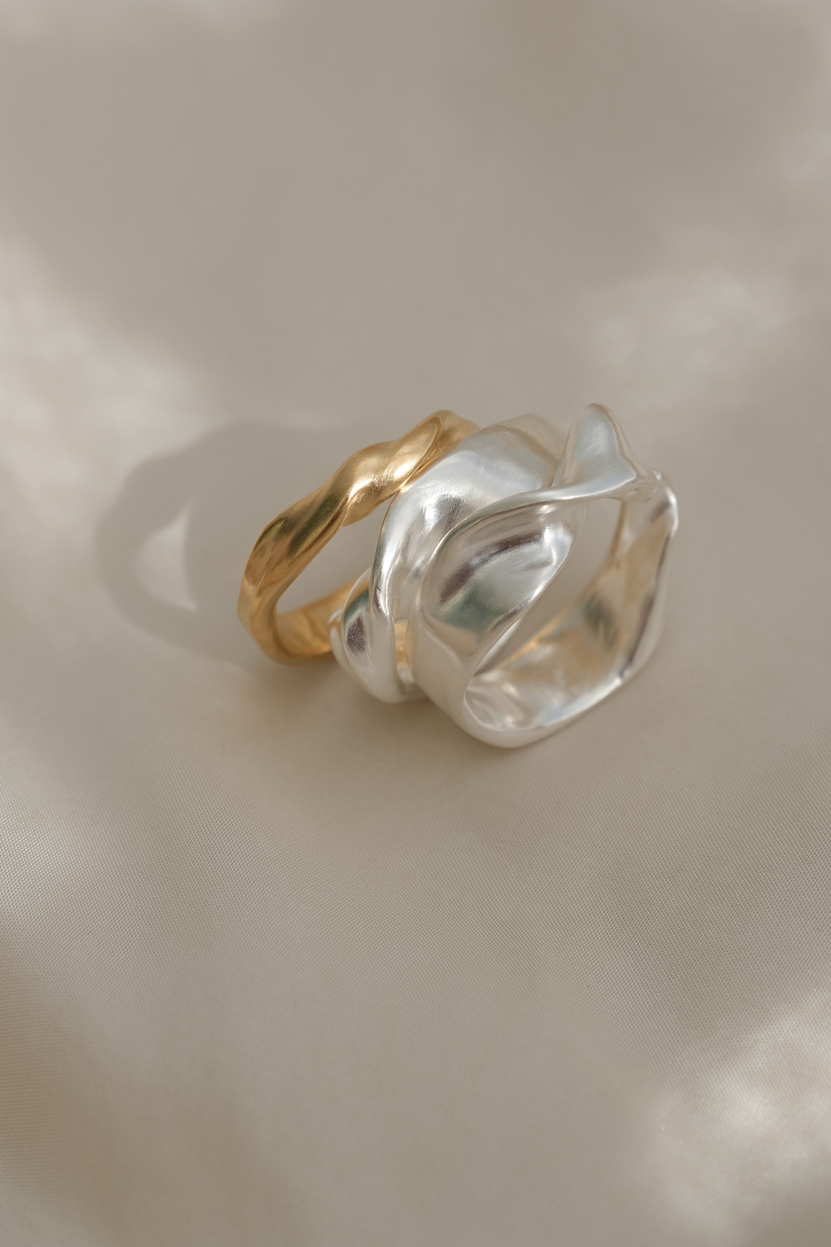 Handmade sustainable ring in 925 recycled silver and gold, unique ethical jewelry from Basel, Switzerland.