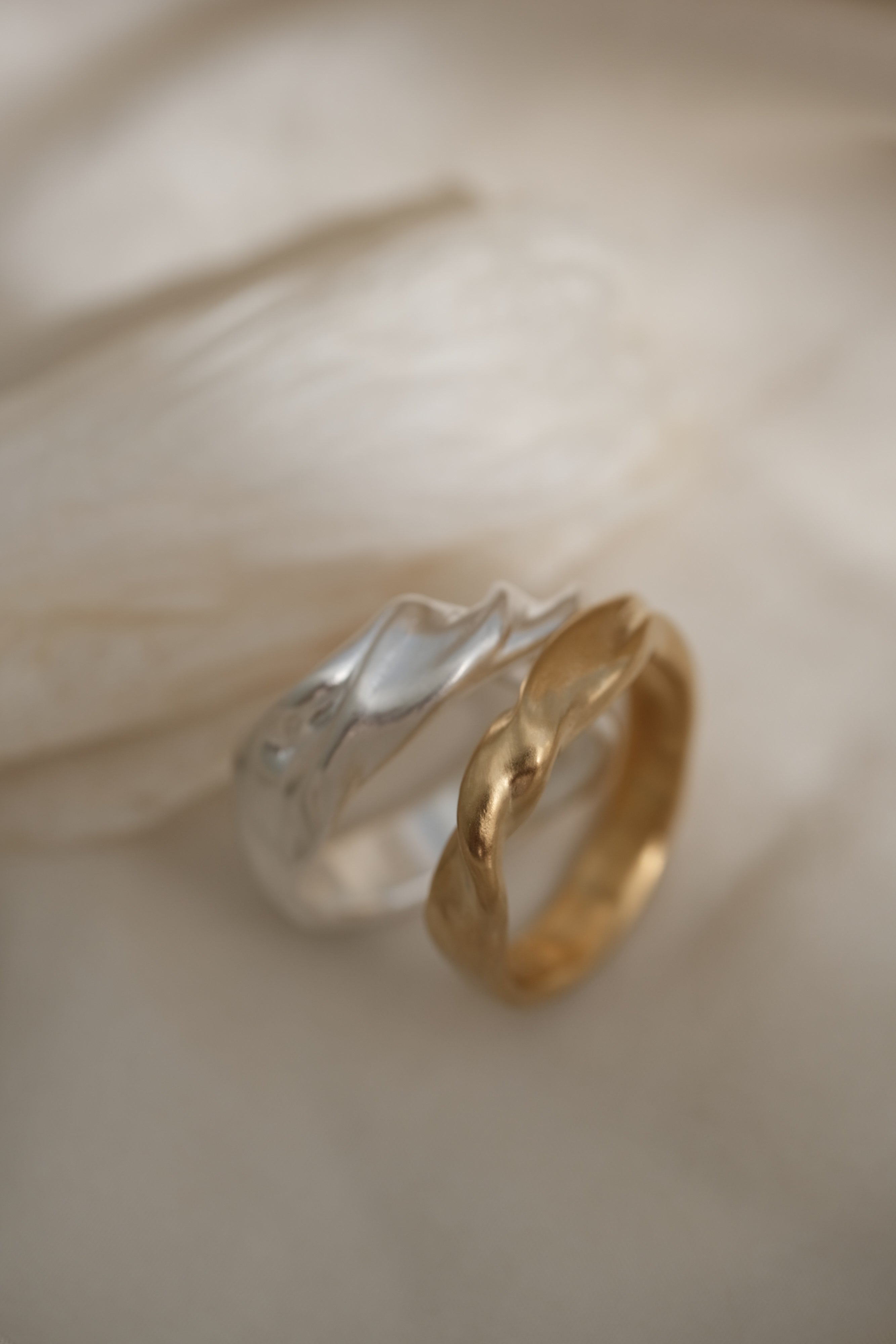 Unique handmade ring set, featuring sustainable 18k gold-plated and recycled silver, designed in Basel, Switzerland.