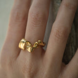 Handmade DROP 01 ring in 18k gold-plated on recycled silver, showcasing unique ethical jewelry crafted in Basel, Switzerland.