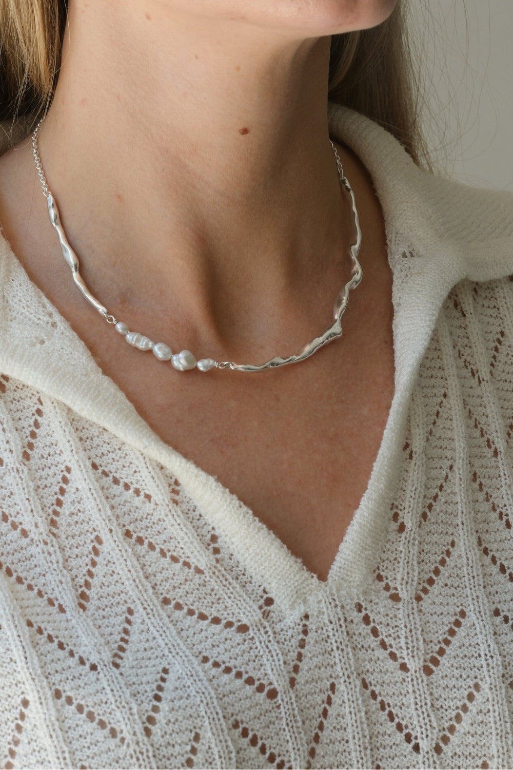 Handmade 925 recycled silver necklace, ~44.5 cm long, ethical jewelry crafted in Basel, Switzerland.