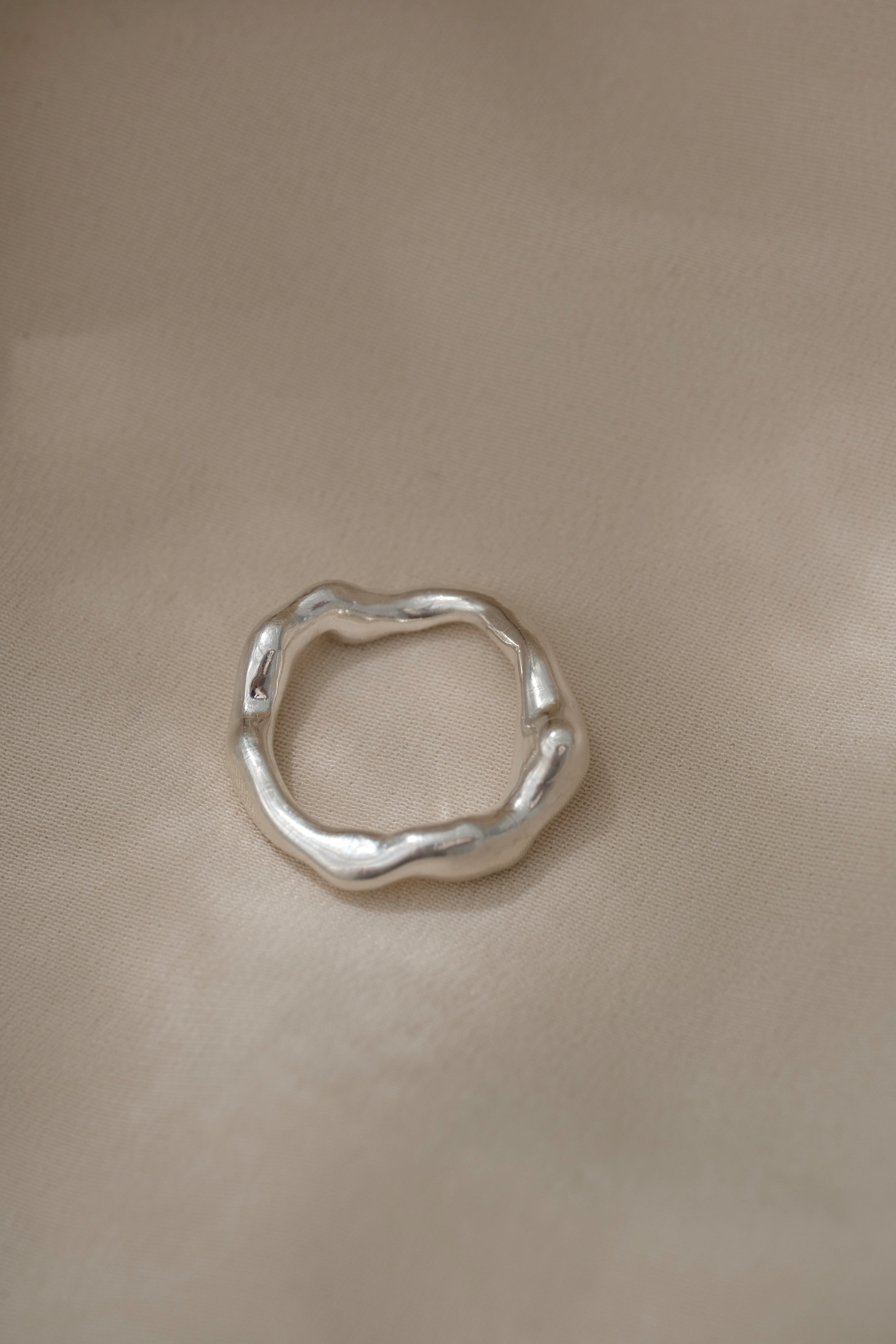 Handmade unique ring in 925 recycled silver, featuring a natural shiny finish, crafted in Basel, Switzerland.