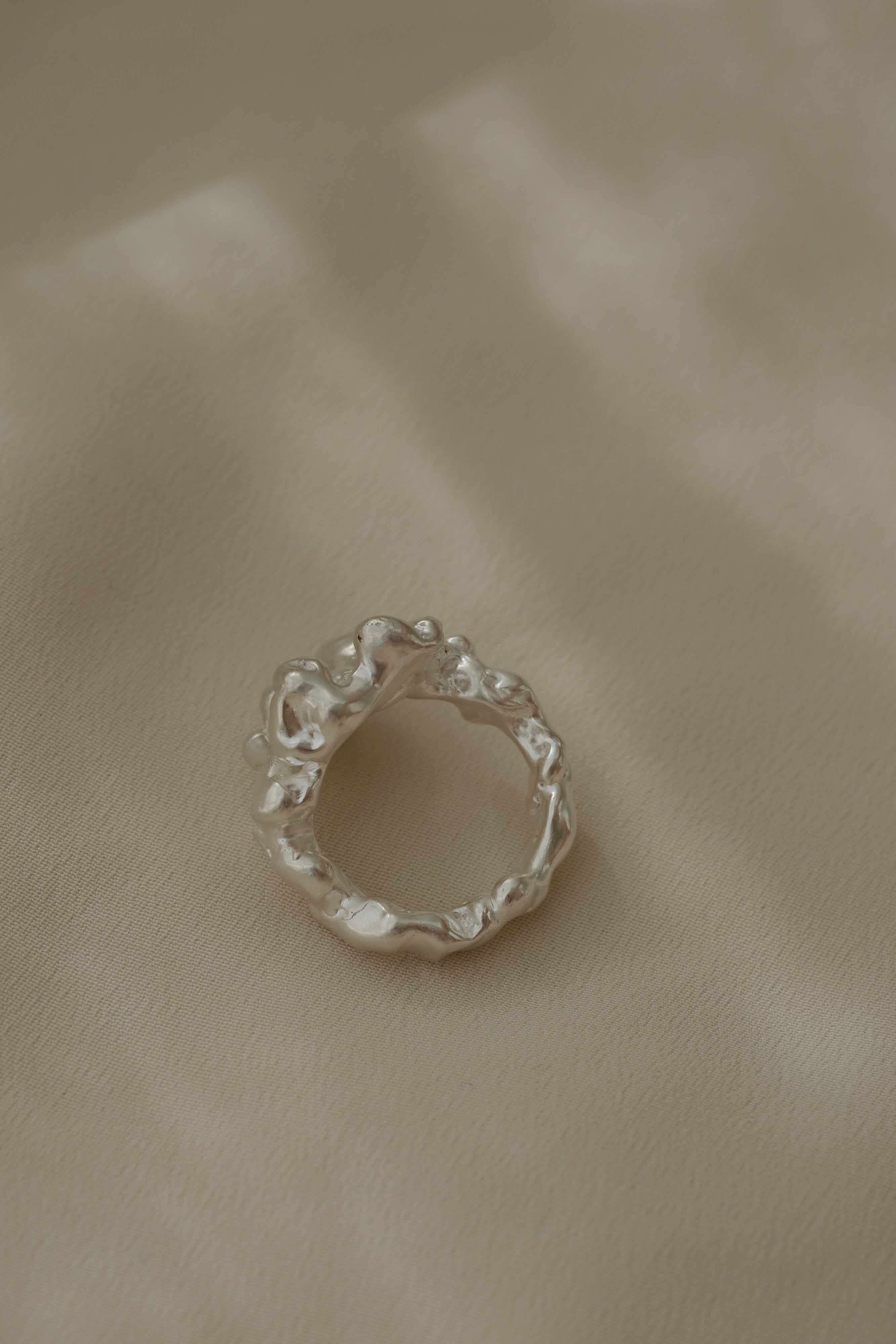 Handmade 925 recycled silver ring with unique satin finish, ethically crafted in Basel, Switzerland.