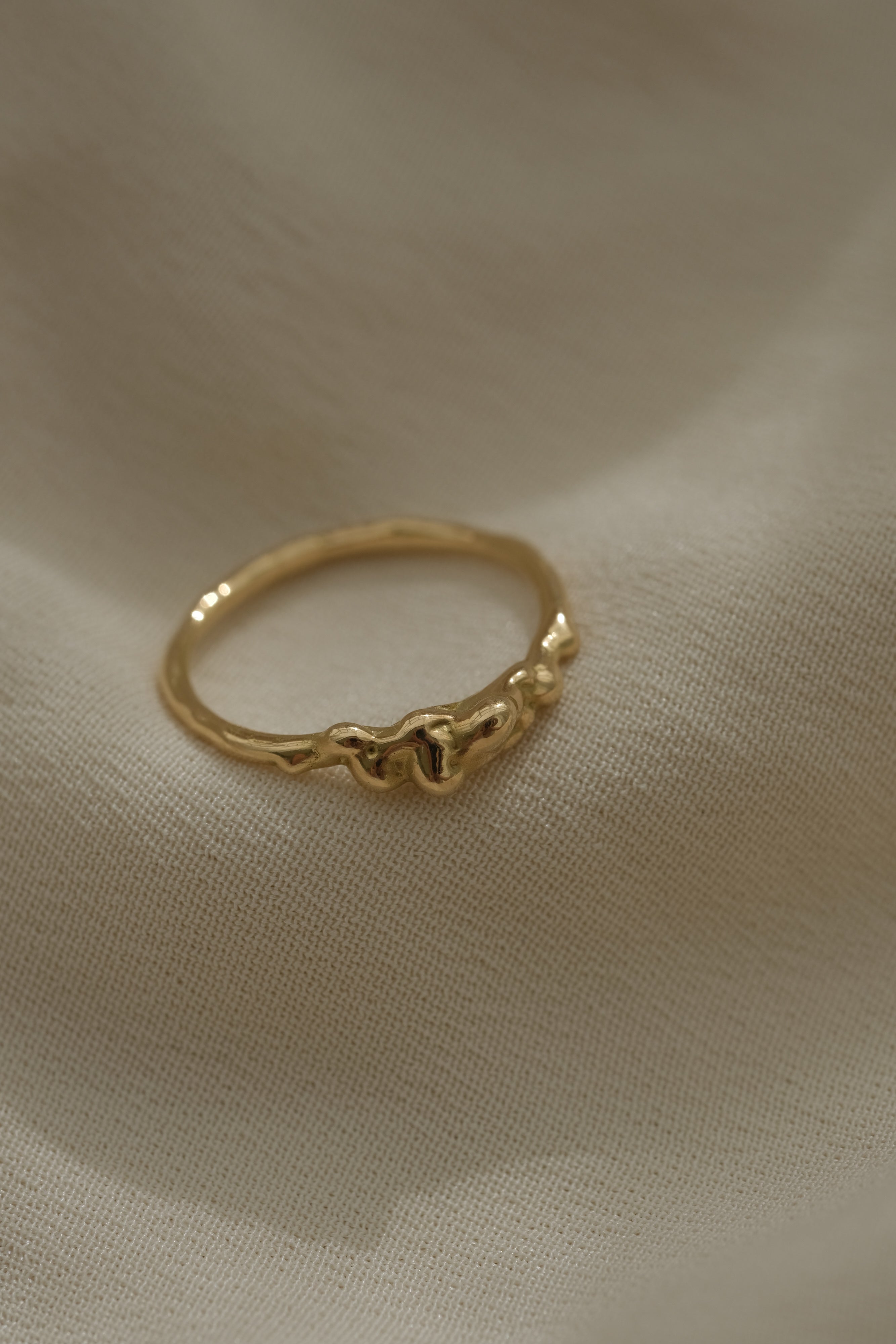 DROP 03 ring two, unique handmade jewelry in recycled yellow gold, crafted in Basel, Switzerland, ethical design.