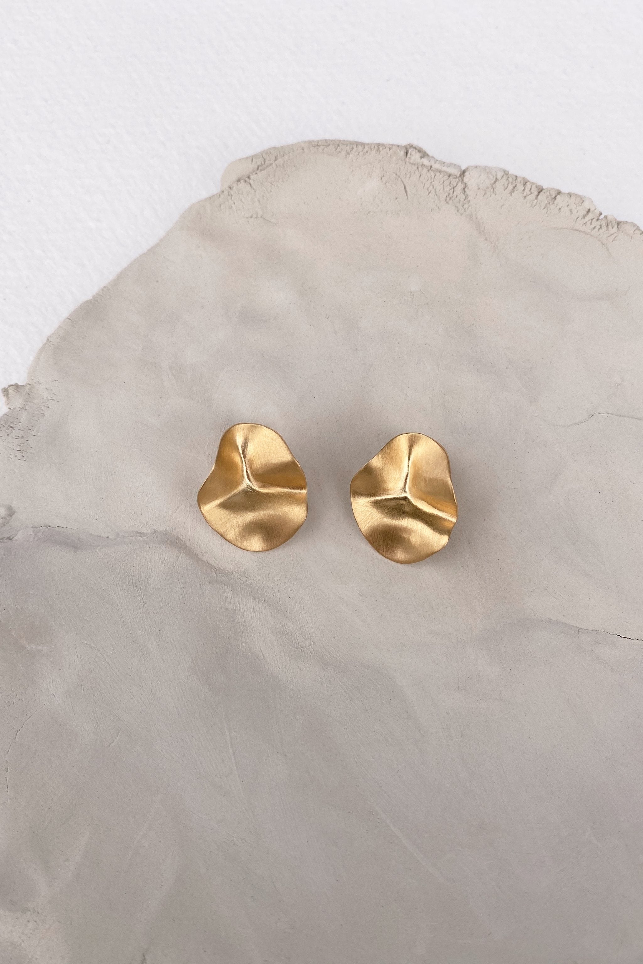 Handmade AROYO small earrings in 18k gold-plated recycled silver, showcasing ethical and sustainable jewelry craftsmanship.