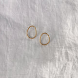 LOON small earrings in 18k gold-plated recycled silver, handmade ethical jewelry on a light fabric background.