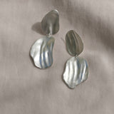 EIRA duo earrings made of recycled silver, handcrafted, ethical jewelry with a matte finish, sustainable design.